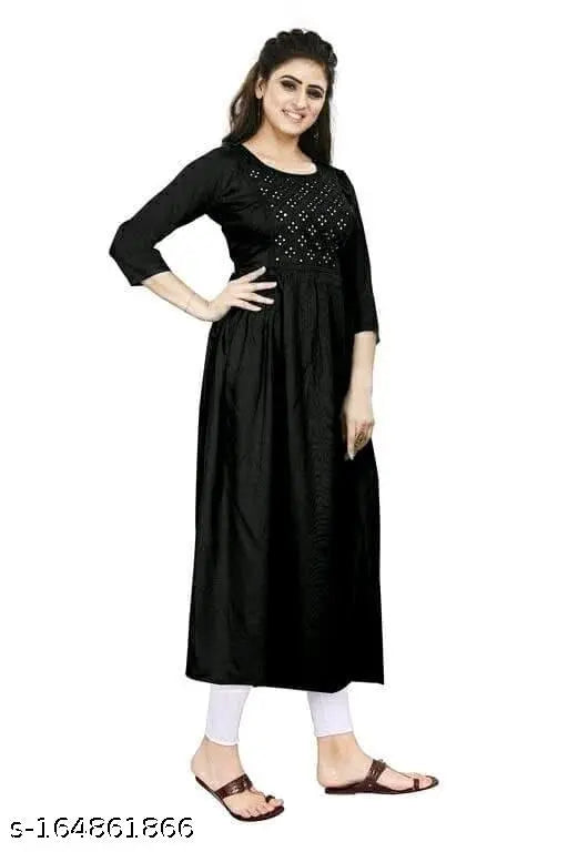 Embellished rayon Anarkali kurti for women, three-quarter sleeves, India origin