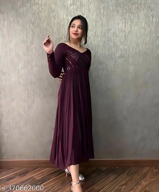 Yellow Rayon georgette kurtis with long sleeves and embroidery, women's fashion from India