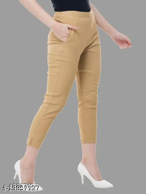 Women's khaki cotton blend pants