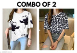 Combo of 2 Oversized T-shirts with Black Flower Print, Ladies' Blouses