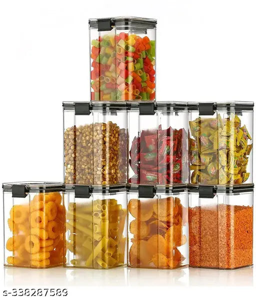 Storage container set with food items, containing dalmakh, pasta, cereals, lockable lids for picnic, lunch box use