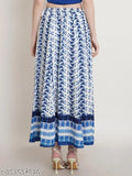 Blue rayon abstract print maxi skirt for women