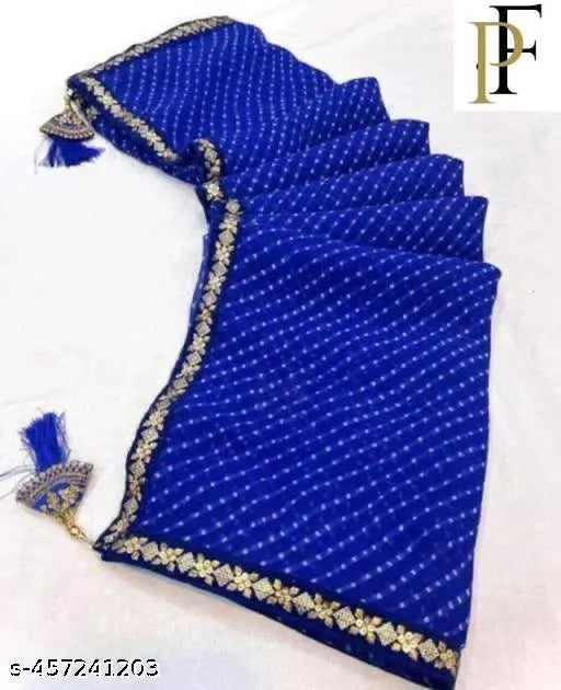Georgette saree set, blue and gold, includes blouse