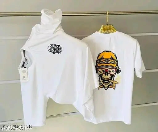 Ghost printed cotton blend regular fit t-shirt for men, short sleeves with fashionable ghost design. [M, L, XL] India origin