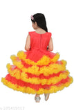 Red net embroidered frock gown for girls, handwork details, perfect for parties and weddings