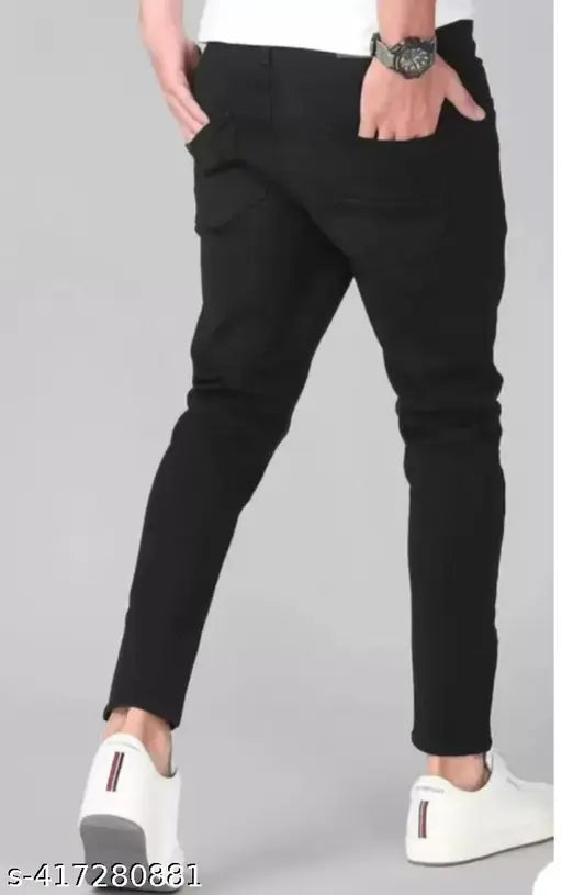 Men's black slim fit denim jeans, low price, high quality Indian import