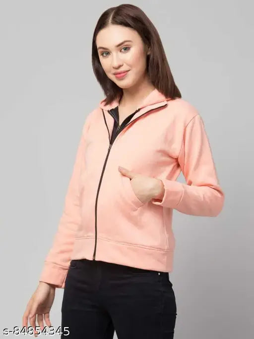 Solid peach cotton blend women's casual jacket, full sleeve, high-quality material, versatile for various occasions, Indian origin