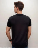 Black cotton blend t-shirt, round neck, double stitching, regular fit, short sleeves, solid color, trendy & classic style - Caimbros men's t-shirt made in India