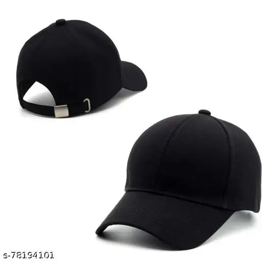Black cotton unisex baseball cap with metal buckle, ideal for men and women's fashion, made in India