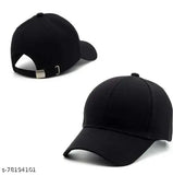 Black cotton unisex baseball cap with metal buckle, ideal for men and women's fashion, made in India