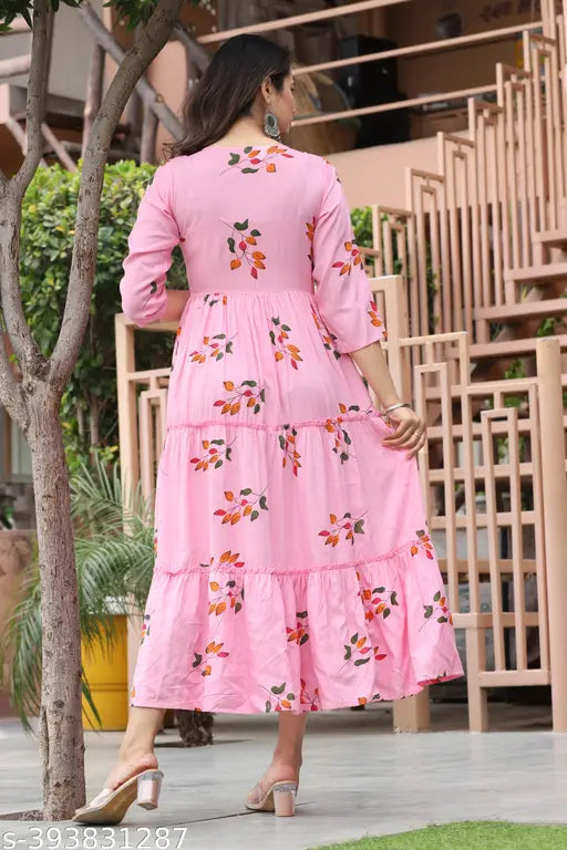 Rayon Anarkali embroidery, printed combo, three-quarter sleeves, Indian traditional fashion