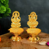 Golden finish Karauli Collection Laxmi Ganesha metal idols, ideal for home puja decor