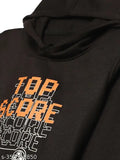 Black Printed Hooded Cotton Fleece Sweatshirt for Boys