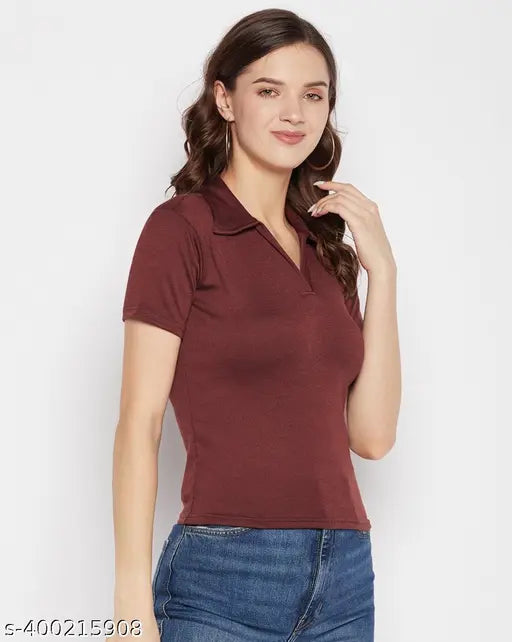 XL Lycra collar T-shirt, solid color top on model