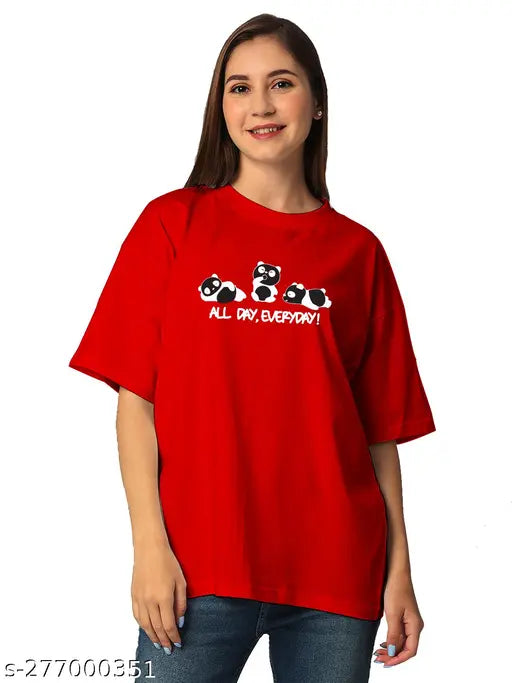 Oversize graphic printed half sleeves cotton t-shirt for women, vibrant Indian design on display