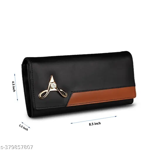 Black leather hand clutch purse, 6 card pockets, phone pocket