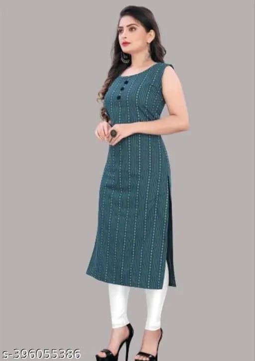 Womens A-line kurti, midi length, navy blue color, cotton fabric