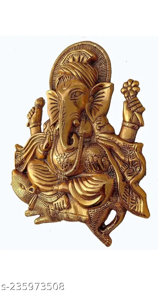 Metal Ganesh idol wall hanging, 8.5"L x 11"H x 2"B, for home, temple, office, or gifts - Indian art and good luck symbol