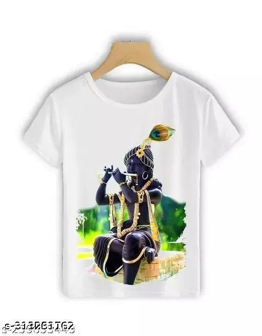 Indian polyester short-sleeved men's t-shirt with Krishna Gopal print (size: XS/S/M/L/XL)
