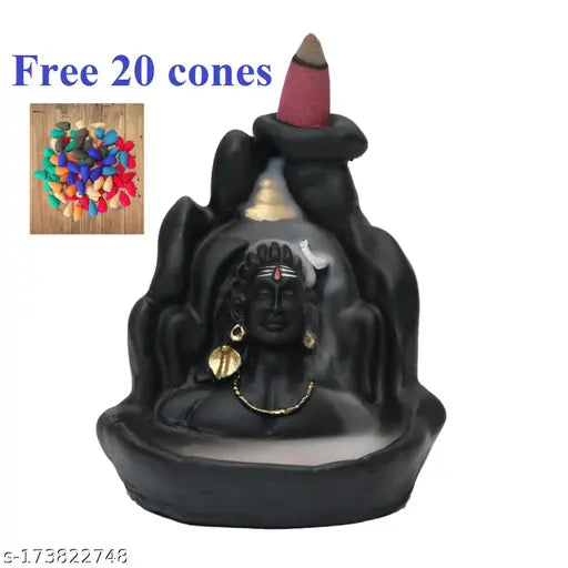 Poly resin Adi Shankara Lord Shiva Smoke Fountain, Indian-made with free 20 backflow cones