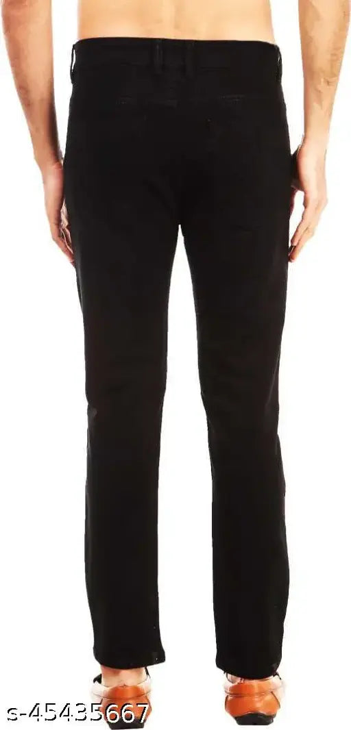 Black denim men's knee-cut jeans by Creatywitty, size 28/30/32 for stylish fits