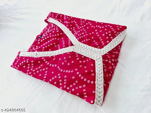 Pink cotton tunic, Rani style, three-quarter sleeves, bandhani print, women's summerwear