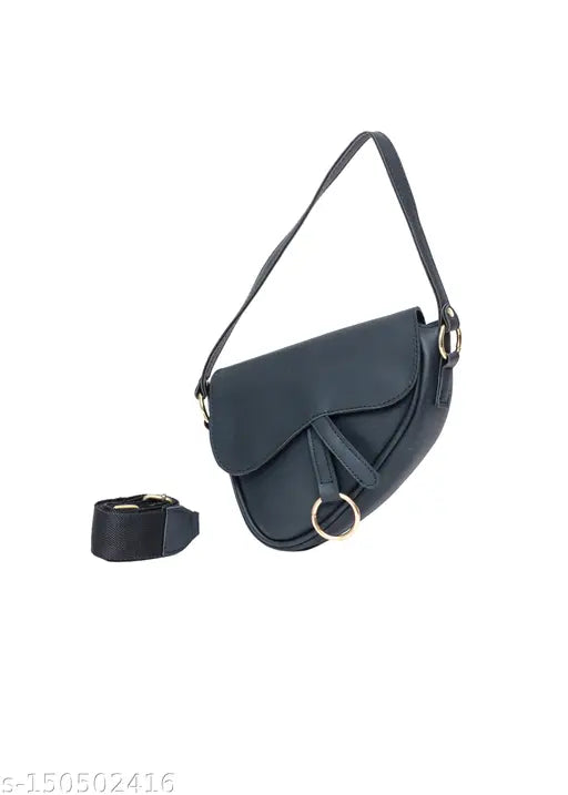 Black curve shape sling bag, with adjustable strap and two large pockets