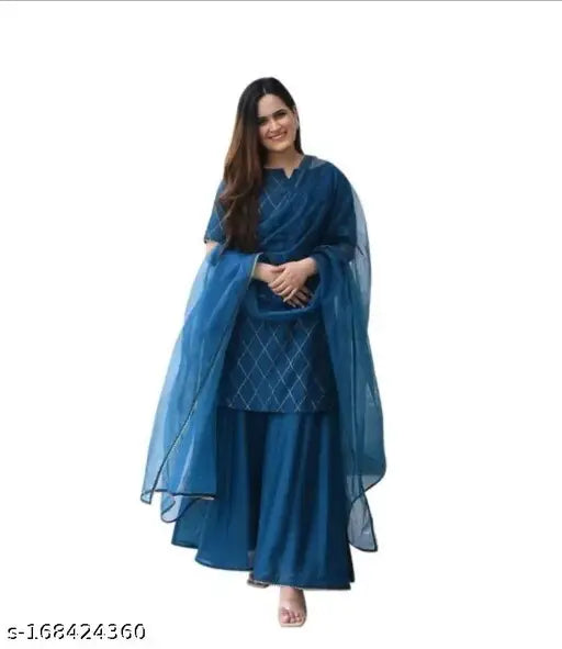 Women's sari dupatta, royal blue with silver border