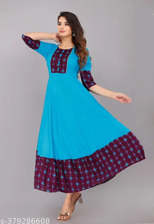 Sky blue rayon Myra Superior kurti & sharara set for women, solid combo, three-quarter sleeves