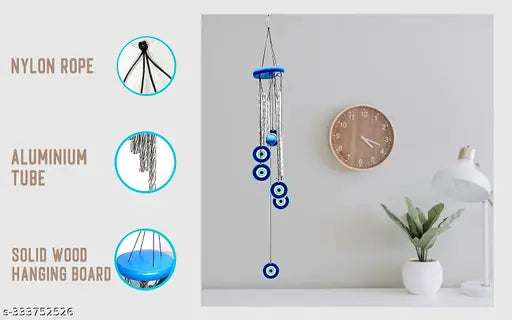 Exclusive blue metal evil eye wind chime for home office, balcony, garden, protection from negative energy, nazar dosh, vastu, best gift for home, home decorative item