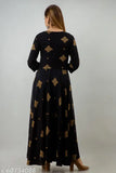 Black and gold rayon long sleeve anarkali kurta