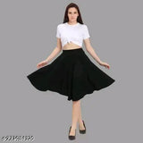 Stylish cotton-blend flared mini skirt, solid color, women's/girls, elastic waistband, short length