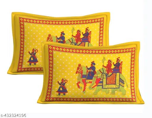 Vibrant Rajasthani-print pure cotton Jaipuri double bedsheet with 2 pillow covers, ideal for summer. High-quality flat sheets, origin from India