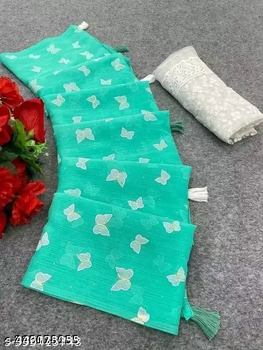 Butterfly print saree with pallu on display