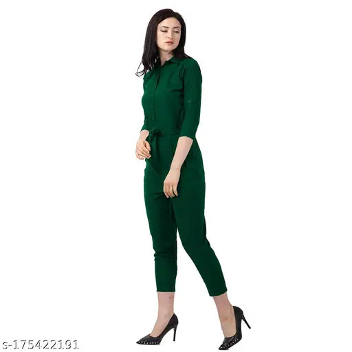 Crepe plain collar jumpsuits for women & girls, solid color, India origin