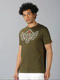 Olive cotton round sleeve funky print men's t-shirt from UrGear, latest Indian fashion wear