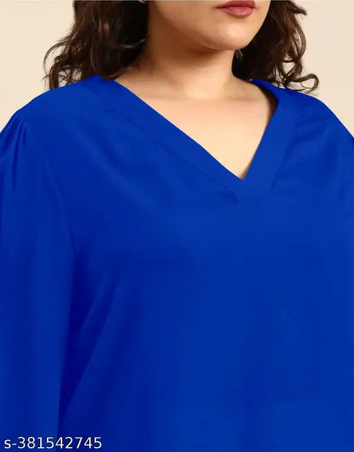 Plus size Georgette top with long sleeves, traditional solid color design from India