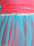 Coral double-shaded net party dress for kids, ideal for celebrations and events