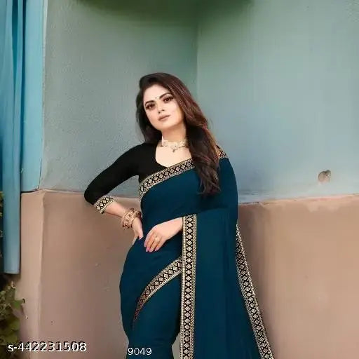 Black, lace border sari with matching blouse