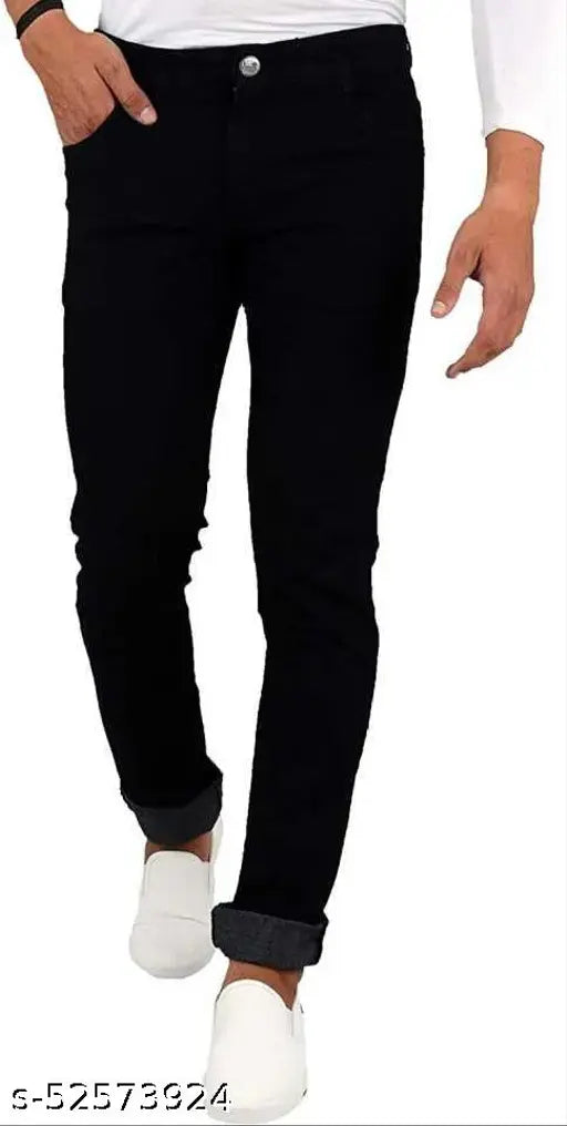 Designer denim jeans, solid pattern, men's latest style from JAINENTERPRISES. Fits sizes 28-36 inches waist and 40-41 inches length. Made in India