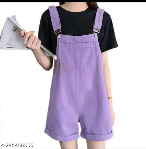 Stylish designer denim dungree tee, solid color with short sleeves, available in XS, S, and free size