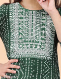Girls printed rayon kurti and sharara set, three-quarter sleeves, A-line style, available in multiple sizes for ages 5-12. Indian ethnic fashion on display