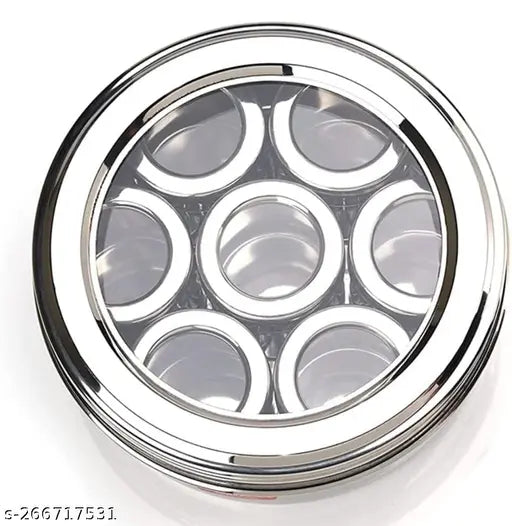 Stainless steel 7-in-1 spice box with see-through lid and 7 spoons, 1500ml utility container set