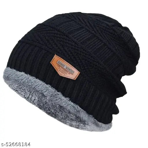 Woolen winter warm fur cap, wool beanie for men & women, handcrafted in India