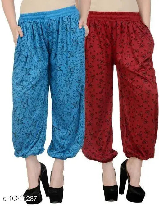 Red and blue harem pants for women