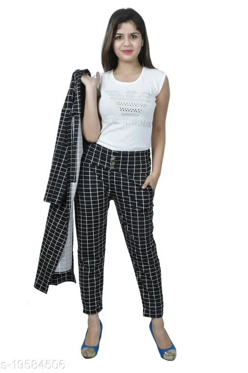 Lycra three-quarter sleeve check print dress set, XS-M, XXS bust 32", indicating a women's dress set made from Lycra with checked pattern, sizes ranging from XS to M, and a notable 32 inch bust size. This alt text is concise, descriptive, and SEO-friendly for the product image