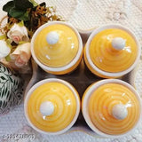 Yellow ceramic handpainted multipurpose storage containers set of 4 with lids