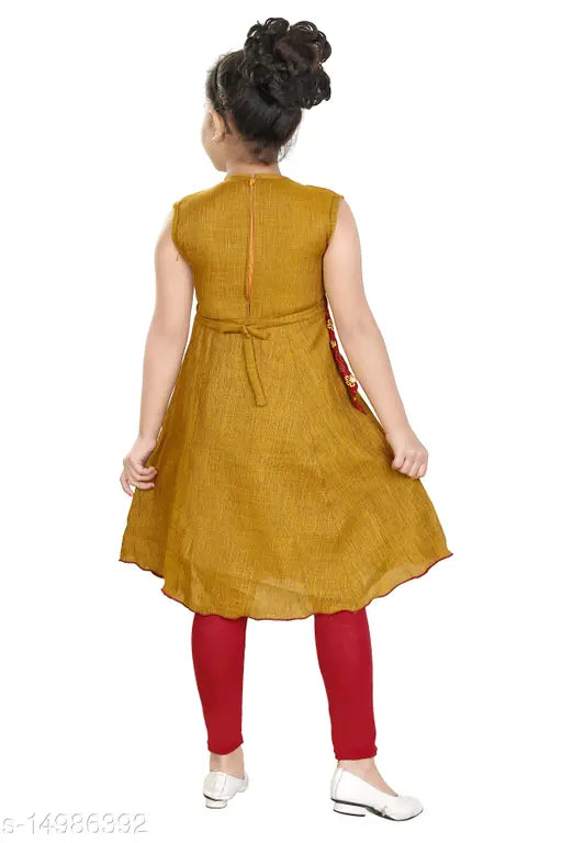 Yellow cotton kurti for girls, sleeveless printed net design, 4-5 years size, Indian origin