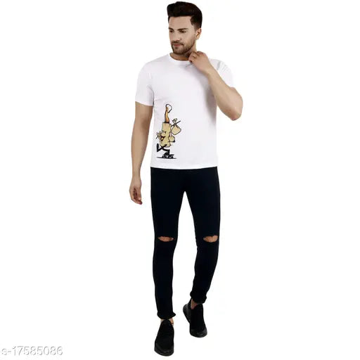 Black denim slim-fit men's jeans with knee cut, size 28/30/32/34/36 from PRJ IN STYLE