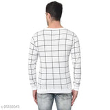 White cotton blend long-sleeved men's windowpane check shirts by Vimal Jonney, Indian-made